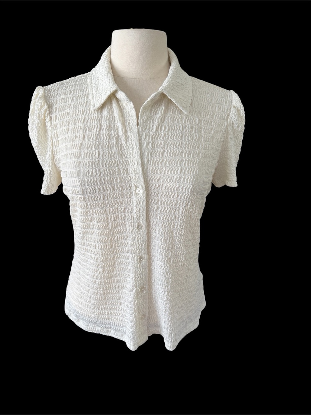 Philosophy Cream Textured Short-Sleeve Button-Down Shirt